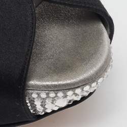 مملوكة مسبقًا Gina Black Satin Crystal Platform  Slingback Sandals Size 38.5