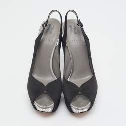 مملوكة مسبقًا Gina Black Satin Crystal Platform  Slingback Sandals Size 38.5