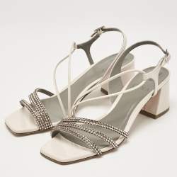 Gina Cream Patent Leather Chadwick Slingback Sandals Size 36