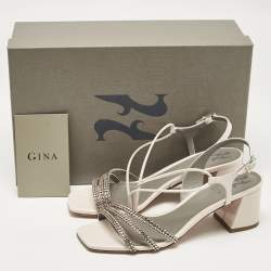 Gina Cream Patent Leather Chadwick Slingback Sandals Size 36