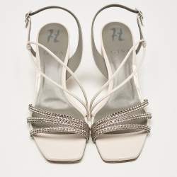 Gina Cream Patent Leather Chadwick Slingback Sandals Size 36