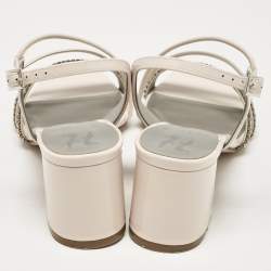 Gina Cream Patent Leather Chadwick Slingback Sandals Size 36