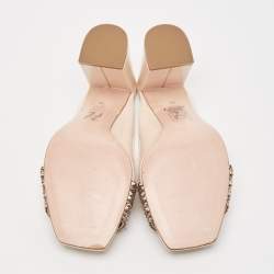 Pre Owned Gina Beige Patent Crystal Embellished Mules Size 39