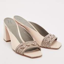 Pre Owned Gina Beige Patent Crystal Embellished Mules Size 39