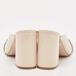 Pre Owned Gina Beige Patent Crystal Embellished Mules Size 39