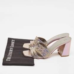 مملوكة مسبقًا Gina Silver Leather Crystal Embellished Gabriella Slide Sandals Size 40