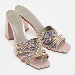 مملوكة مسبقًا Gina Silver Leather Crystal Embellished Gabriella Slide Sandals Size 40
