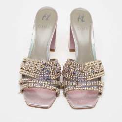 مملوكة مسبقًا Gina Silver Leather Crystal Embellished Gabriella Slide Sandals Size 40