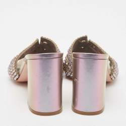 مملوكة مسبقًا Gina Silver Leather Crystal Embellished Gabriella Slide Sandals Size 40