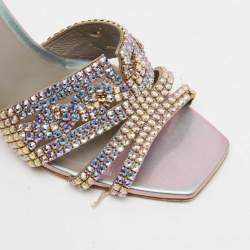مملوكة مسبقًا Gina Silver Leather Crystal Embellished Gabriella Slide Sandals Size 40