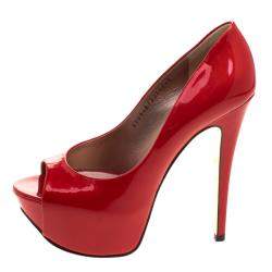 مملوكة مسبقًا Gina Red Patent Open Toe Platform Pumps Size 38