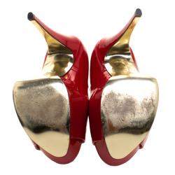 مملوكة مسبقًا Gina Red Patent Open Toe Platform Pumps Size 38