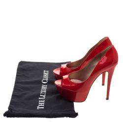 مملوكة مسبقًا Gina Red Patent Open Toe Platform Pumps Size 38