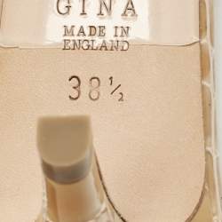 Pre Owned Gina Brown Croc Embossed Patent Leather Crystal Embellished Slide Sandals Size 38.5