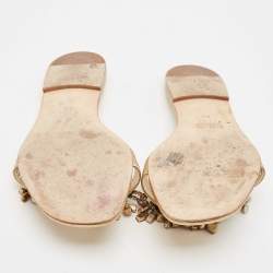 Pre Owned Gina Gold Leather Crystal Embellished Flat Slides Size 39.5