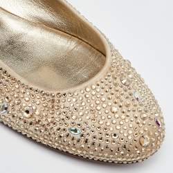 Gina Gold Satin Crystal Embellished Ballet Flats Size 41