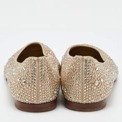 Gina Gold Satin Crystal Embellished Ballet Flats Size 41