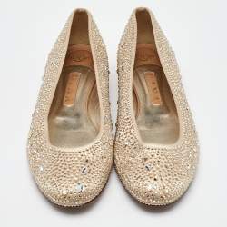 Gina Gold Satin Crystal Embellished Ballet Flats Size 41