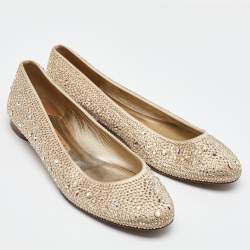 Gina Gold Satin Crystal Embellished Ballet Flats Size 41