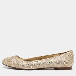 Gina Gold Satin Crystal Embellished Ballet Flats Size 41