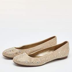 Gina Gold Satin Crystal Embellished Ballet Flats Size 41