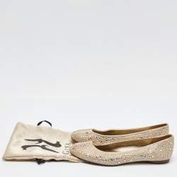 Gina Gold Satin Crystal Embellished Ballet Flats Size 41