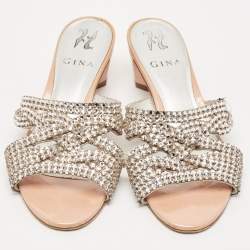 Pre Owned صندل سلايد جينا لورين جلد مزخرف بالكريستال أسود مقاس 37