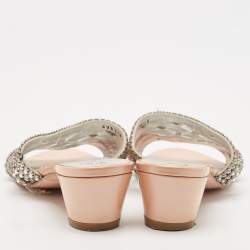 Pre Owned صندل سلايد جينا لورين جلد مزخرف بالكريستال أسود مقاس 37