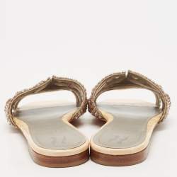 مملوكة مسبقًا Gina Cream/Grey Croc Embossed Patent Leather Dakota Slide Flats Size 38