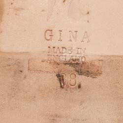 مملوكة مسبقًا Gina Cream/Grey Croc Embossed Patent Leather Dakota Slide Flats Size 38