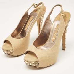 Gina Brown Canvas Crystal Embellished Slingback Pumps Size 37