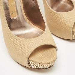 Gina Brown Canvas Crystal Embellished Slingback Pumps Size 37