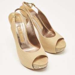 Gina Brown Canvas Crystal Embellished Slingback Pumps Size 37