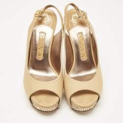 Gina Brown Canvas Crystal Embellished Slingback Pumps Size 37