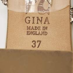 Pre Owned Gina Gold/BrownCrystal Embellished Leather Slide Sandals Size 37