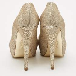 Pre Owned Gina Gold Woven Straw Claire Platform Pumps Size 36.5