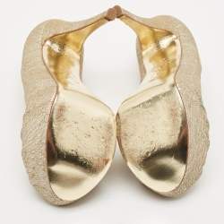 Pre Owned Gina Gold Woven Straw Claire Platform Pumps Size 36.5