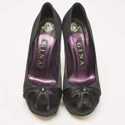 Gina Black Satin Clair Platform Pumps Size 36.5