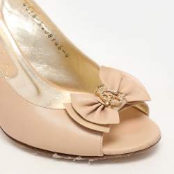 Pre Owned Gina Beige Leather Peep Toe Slingback Pumps Size 37