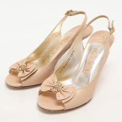 Pre Owned Gina Beige Leather Peep Toe Slingback Pumps Size 37