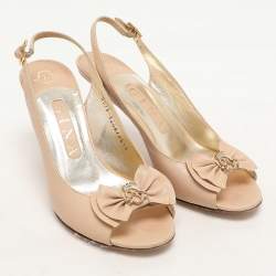 Pre Owned Gina Beige Leather Peep Toe Slingback Pumps Size 37