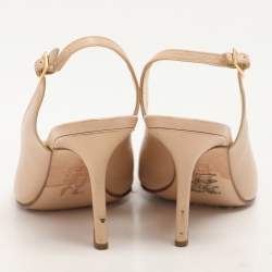 Pre Owned Gina Beige Leather Peep Toe Slingback Pumps Size 37