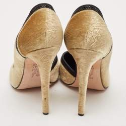 Gina Gold Paisley Print Velvet Crystals Embellished D'orsay Pumps Size 39