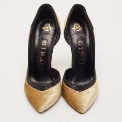 Gina Gold Paisley Print Velvet Crystals Embellished D'orsay Pumps Size 39