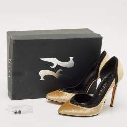 Gina Gold Paisley Print Velvet Crystals Embellished D'orsay Pumps Size 39