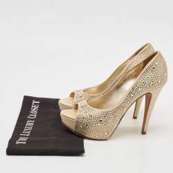 Gina Gold Satin Crystal Embellished Platform Pumps Size 38