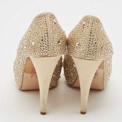 Gina Gold Satin Crystal Embellished Platform Pumps Size 38