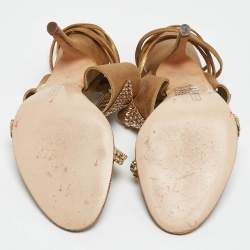 Gina Gold Suede Crystal Embellished Ankle Strap Sandals Size 39