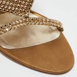Gina Gold Suede Crystal Embellished Ankle Strap Sandals Size 39