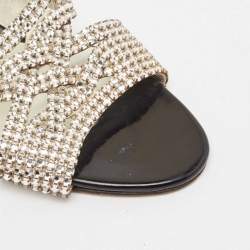 Gina Black/Silver Leather Crystal Embellished Slide Sandals Size 40.5